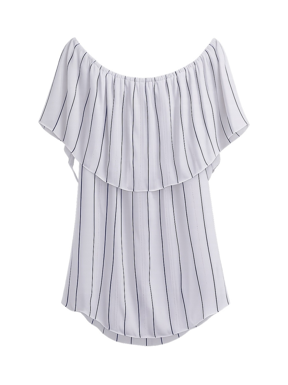 White House Black Market Maya Blouse Off  Shoulder Ruffle Blouse Blue Stripe M